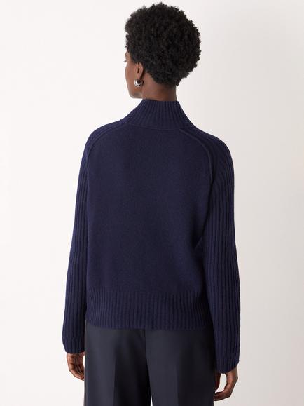 Whistles Funnel Neck Pure Wool Jumper - view 2, Navy