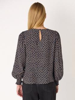 Whistles Spot Shirred Cuff Blouse, Black/Multi - view 2, Black/Multi