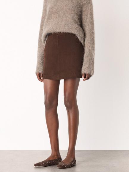 Whistles Pure Suede A-Line Mini Skirt, Chocolate, Chocolate