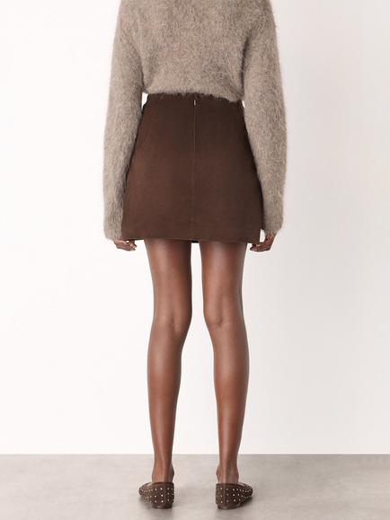 Whistles Pure Suede A-Line Mini Skirt, Chocolate - view 2, Chocolate