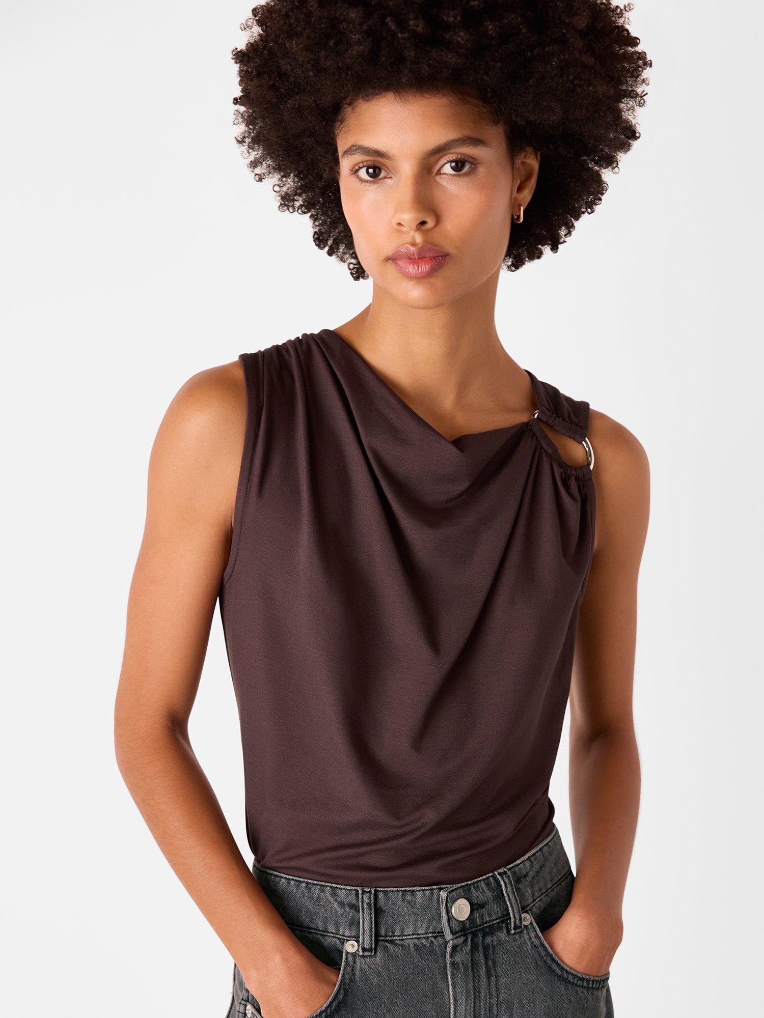Product image 1 of 5, which shows Whistles Sleeveless Round Neck Tank Top, Chocolate, 6