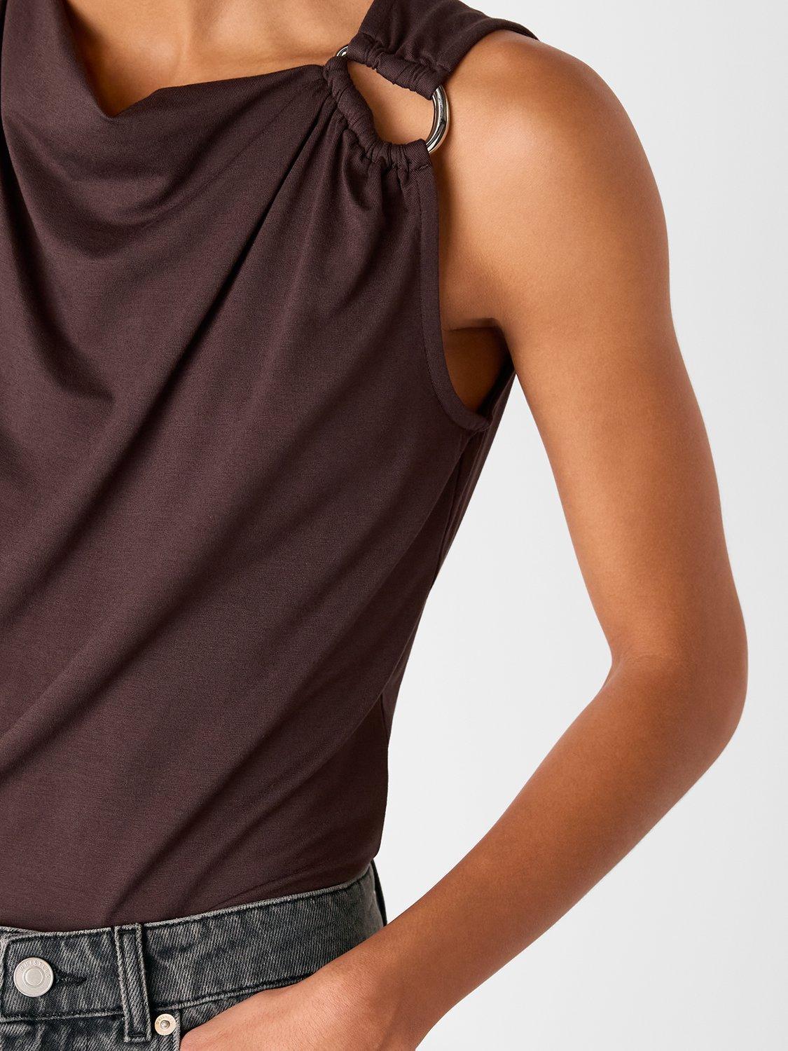 Product image 4 of 5, which shows Whistles Sleeveless Round Neck Tank Top, Chocolate, 6