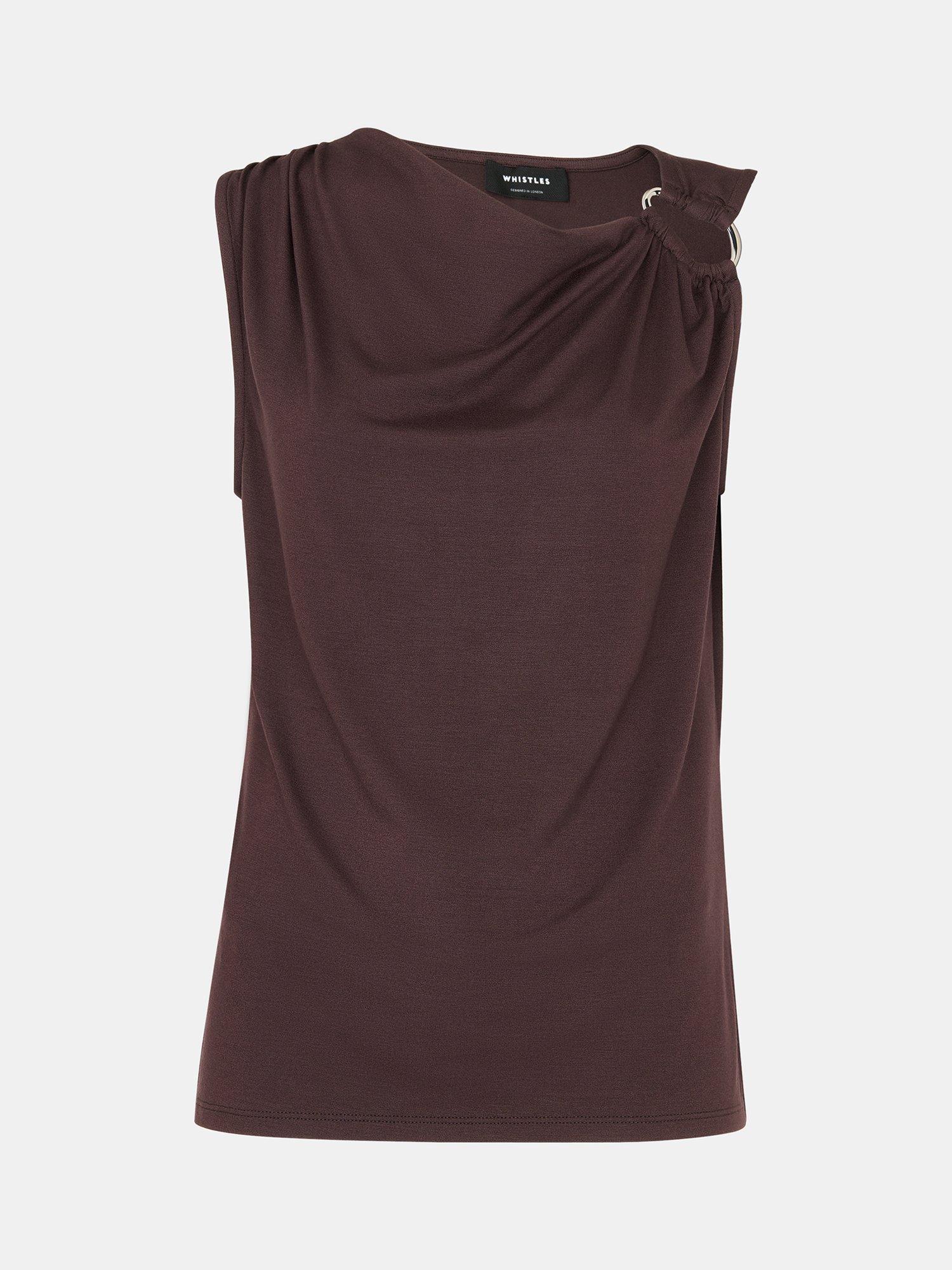 Product image 5 of 5, which shows Whistles Sleeveless Round Neck Tank Top, Chocolate, 6