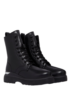 Mallet Maddox Leather Lace Up Biker Boots, Black - view 2, Black