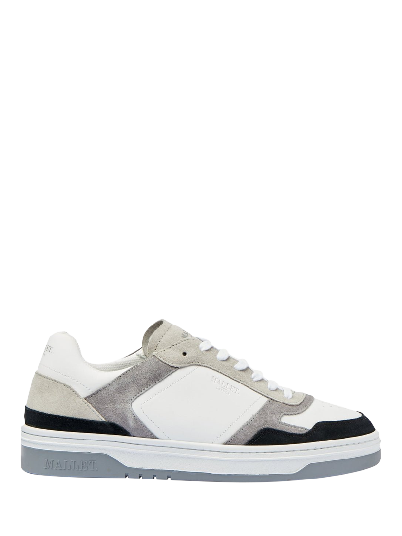 Product image 1 of 5, which shows Mallet Barnsley Leather Lace-Up Trainers, Light Grey, 5