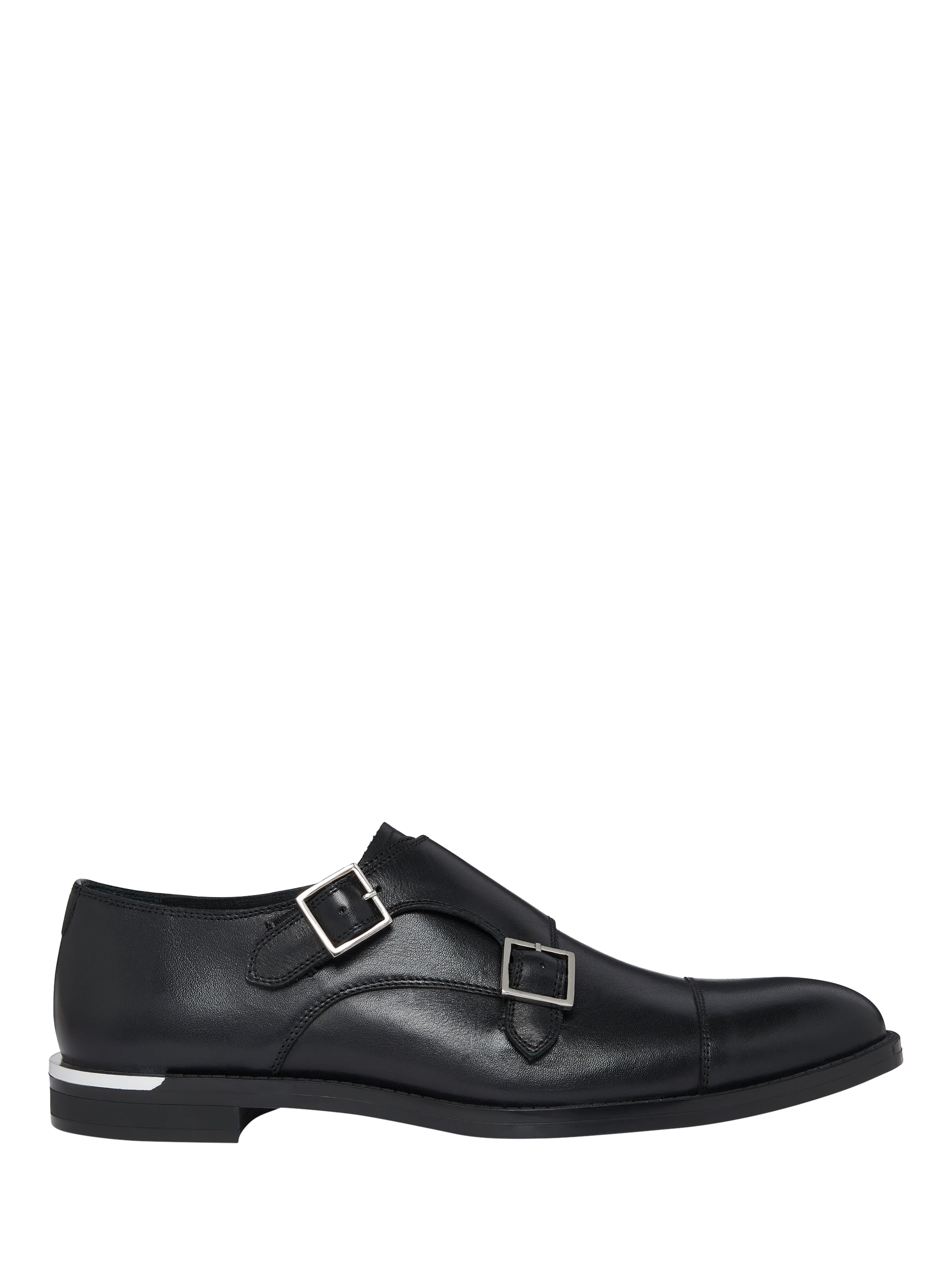 Mallet Prescott Leather Buckle Monk Shoes, Black