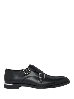 Mallet Prescott Leather Buckle Monk Shoes, Black, Black
