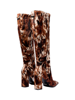 Mallet Sabelle Overo Pony Effect Leather Knee High Boots, Brown/Multi - view 2, Brown/Multi