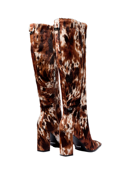 Mallet Sabelle Overo Pony Effect Leather Knee High Boots, Brown/Multi - view 2, Brown/Multi