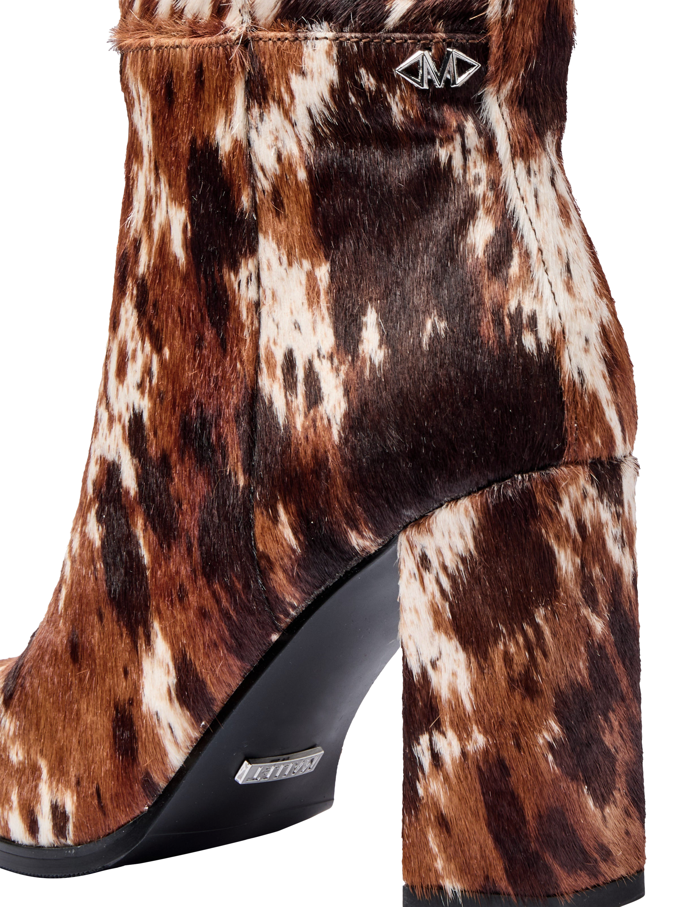 Product image 4 of 5, which shows Mallet Sabelle Overo Pony Effect Leather Knee High Boots, Brown/Multi, 8