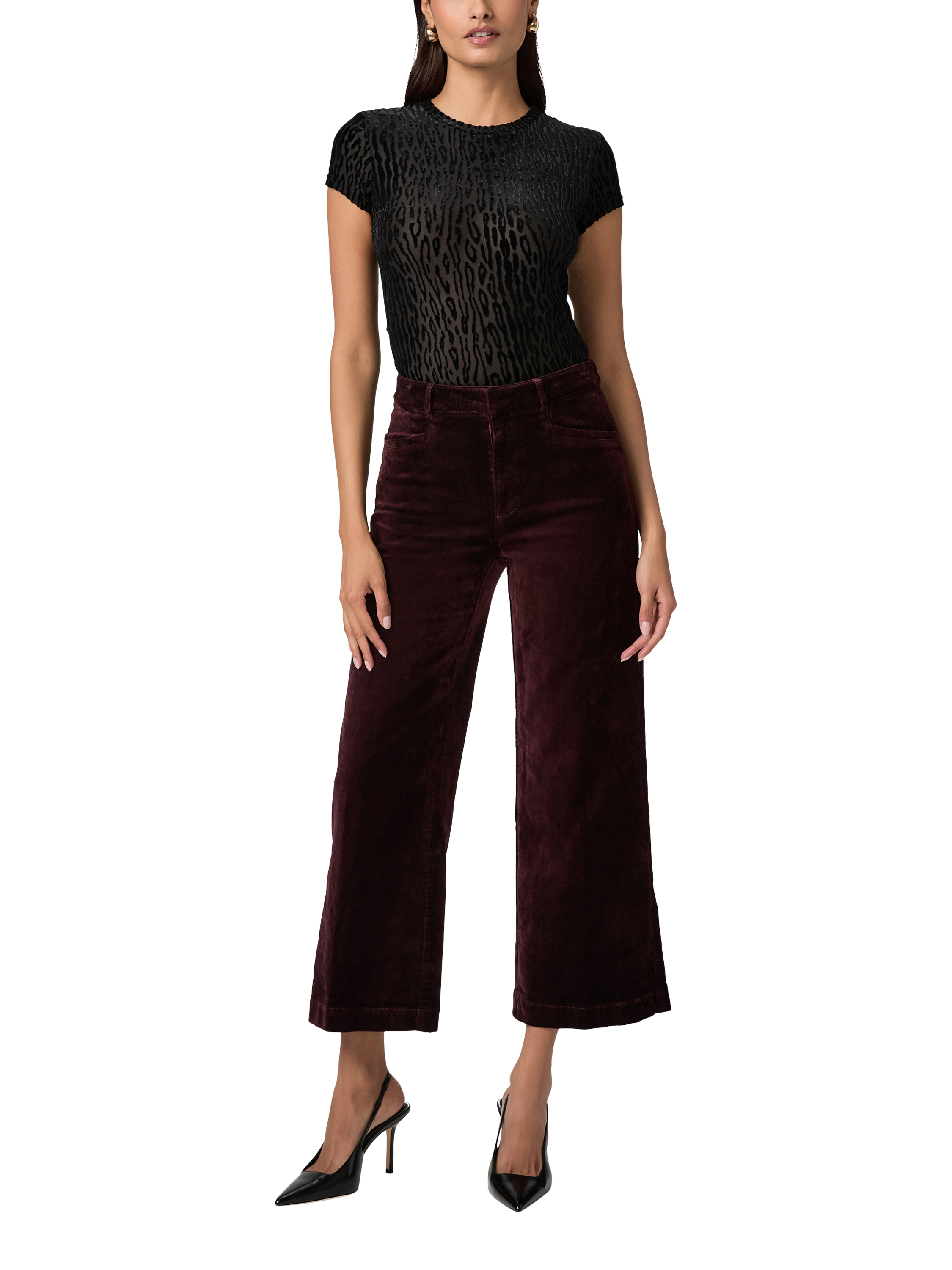 PAIGE Anessa Velvet Trousers, Aubergine - Main Image