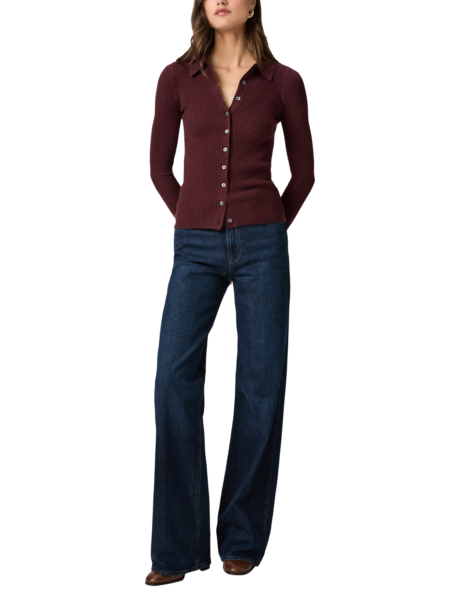 Product image 2 of 5, which shows PAIGE Jayde Rib Knit Cardigan, Red, S