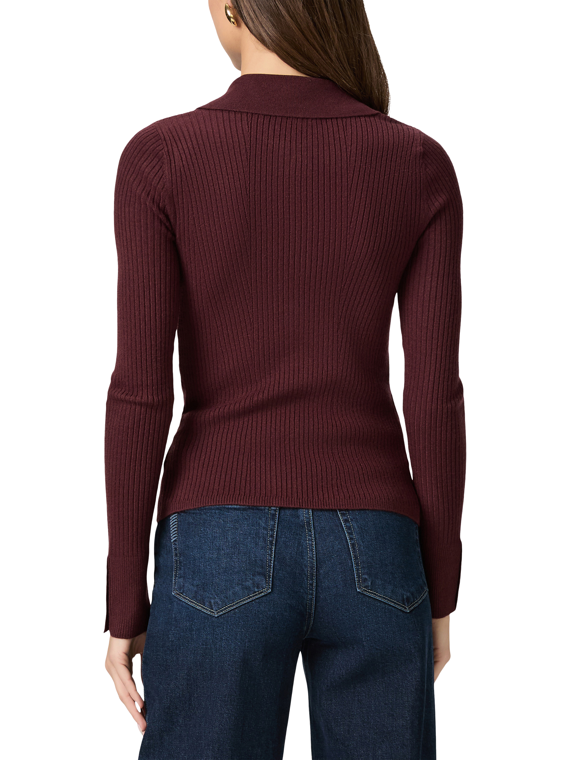 Product image 4 of 5, which shows PAIGE Jayde Rib Knit Cardigan, Red, S