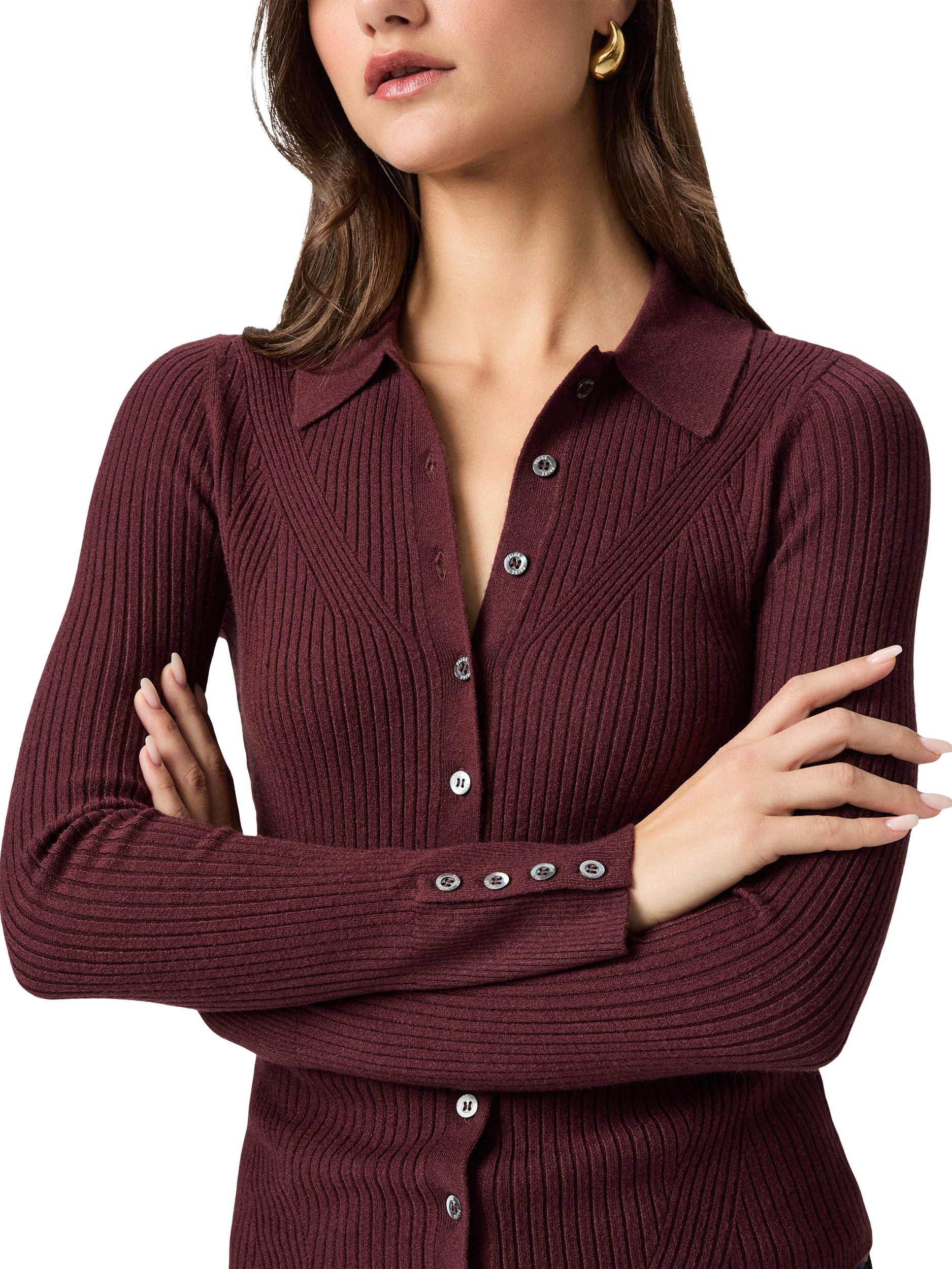 Product image 5 of 5, which shows PAIGE Jayde Rib Knit Cardigan, Red, S