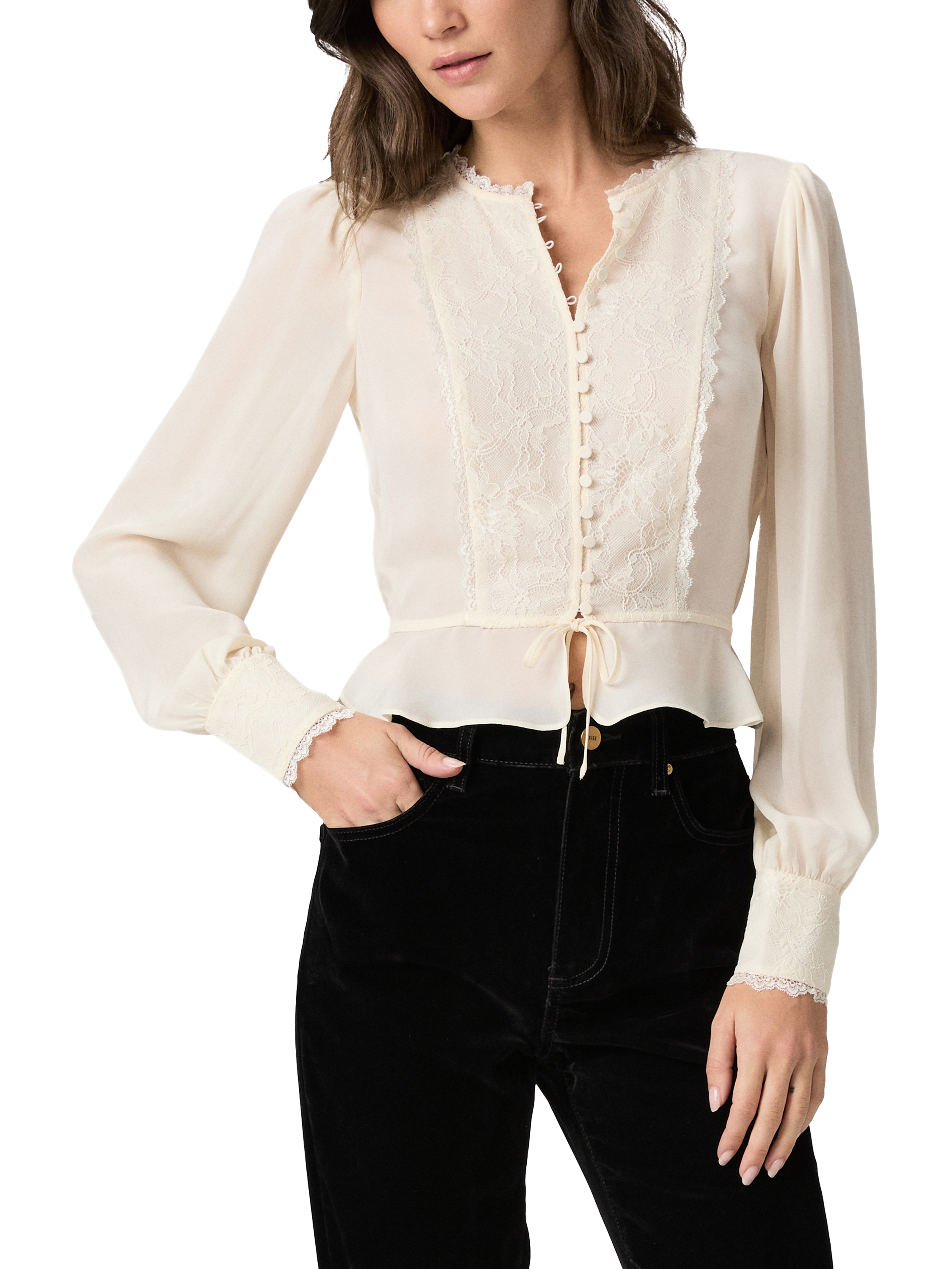 Product image 3 of 5, which shows PAIGE Britt Pure Georgette Silk Top, White, S