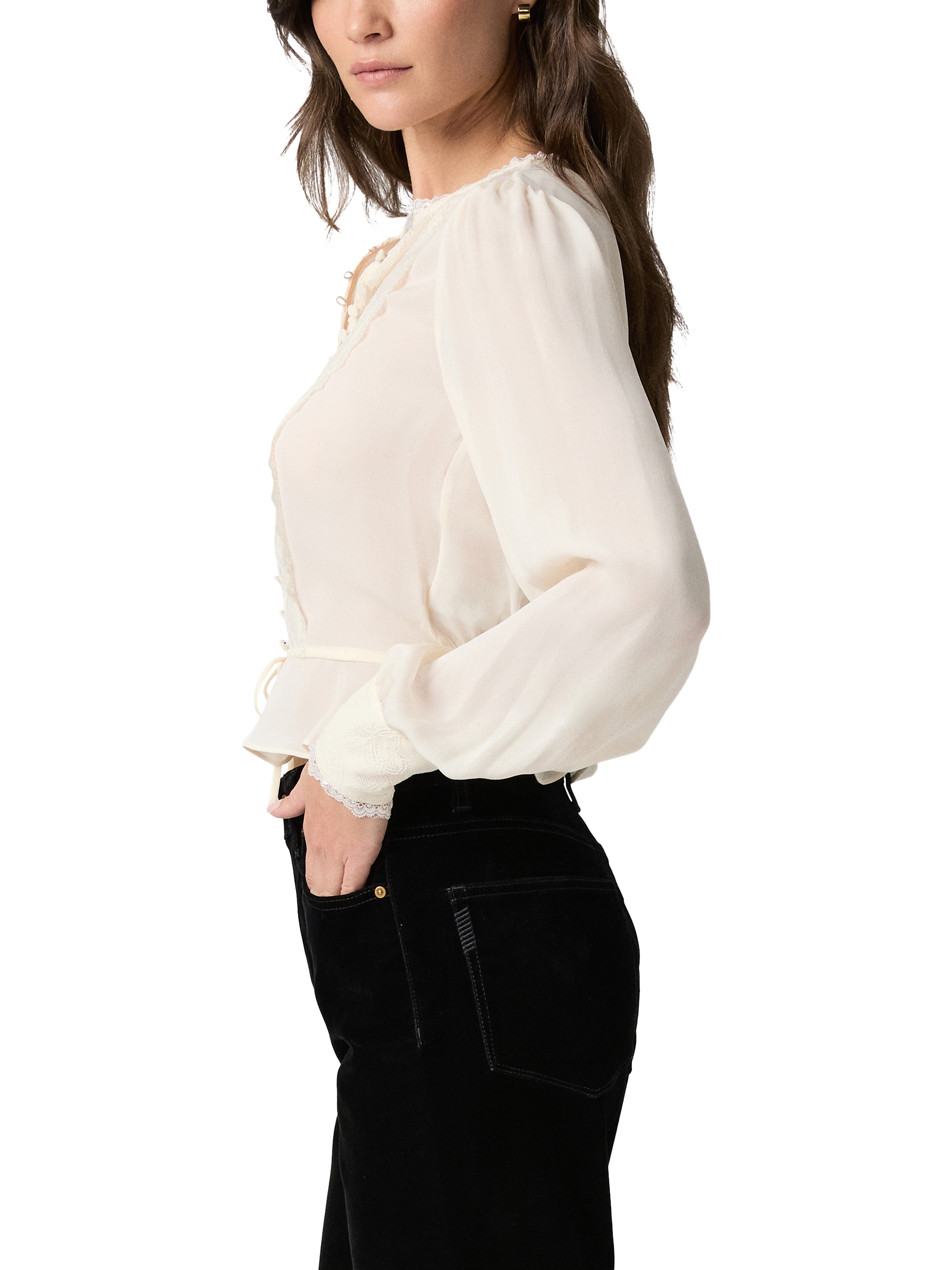 Product image 4 of 5, which shows PAIGE Britt Pure Georgette Silk Top, White, S