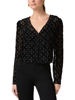 PAIGE Amaya Floral Burnout Silk Rich Top, Black, Black