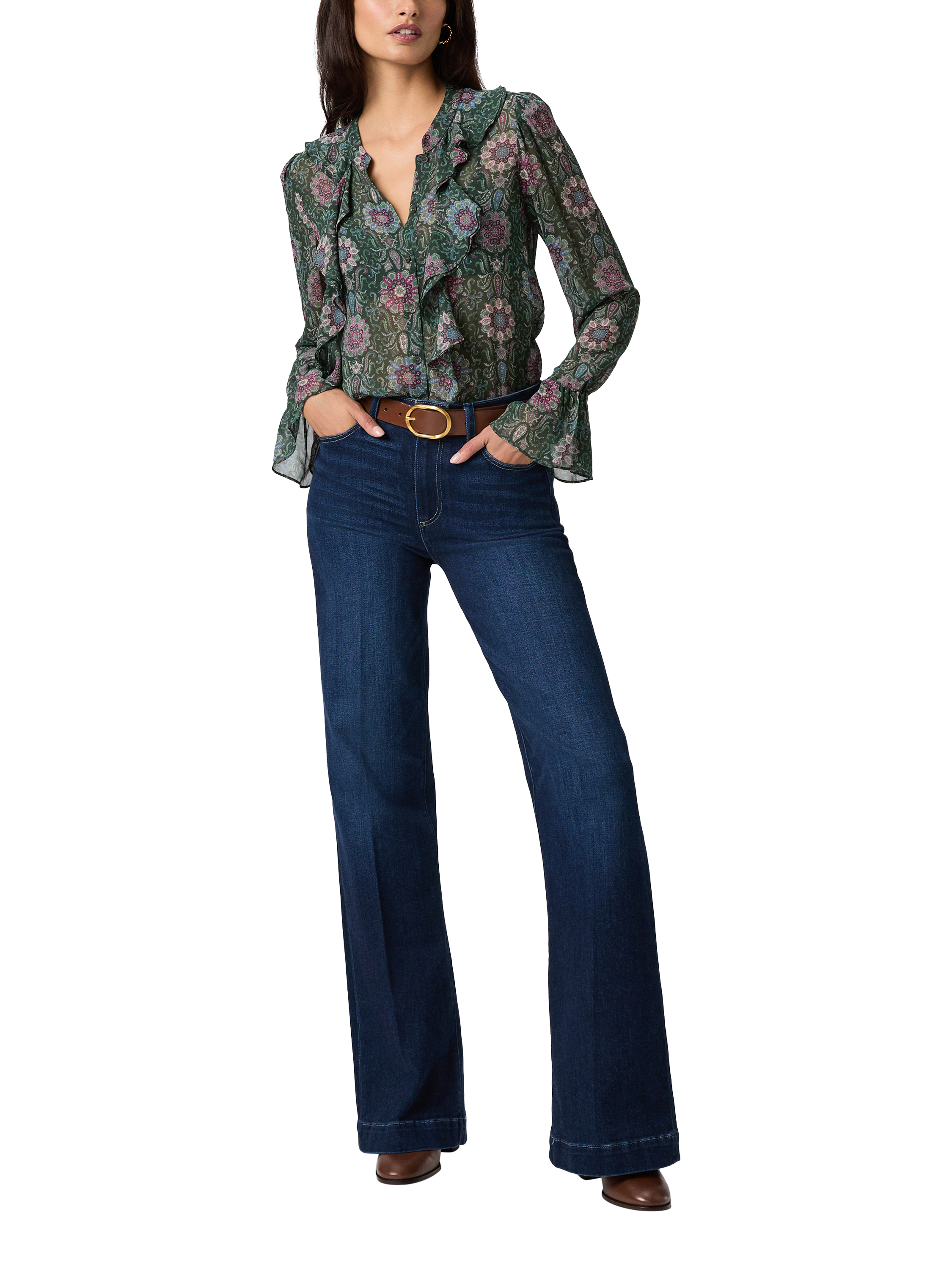 Product image 2 of 4, which shows PAIGE Claude Medallion Pure Silk Top, Green Multi, S