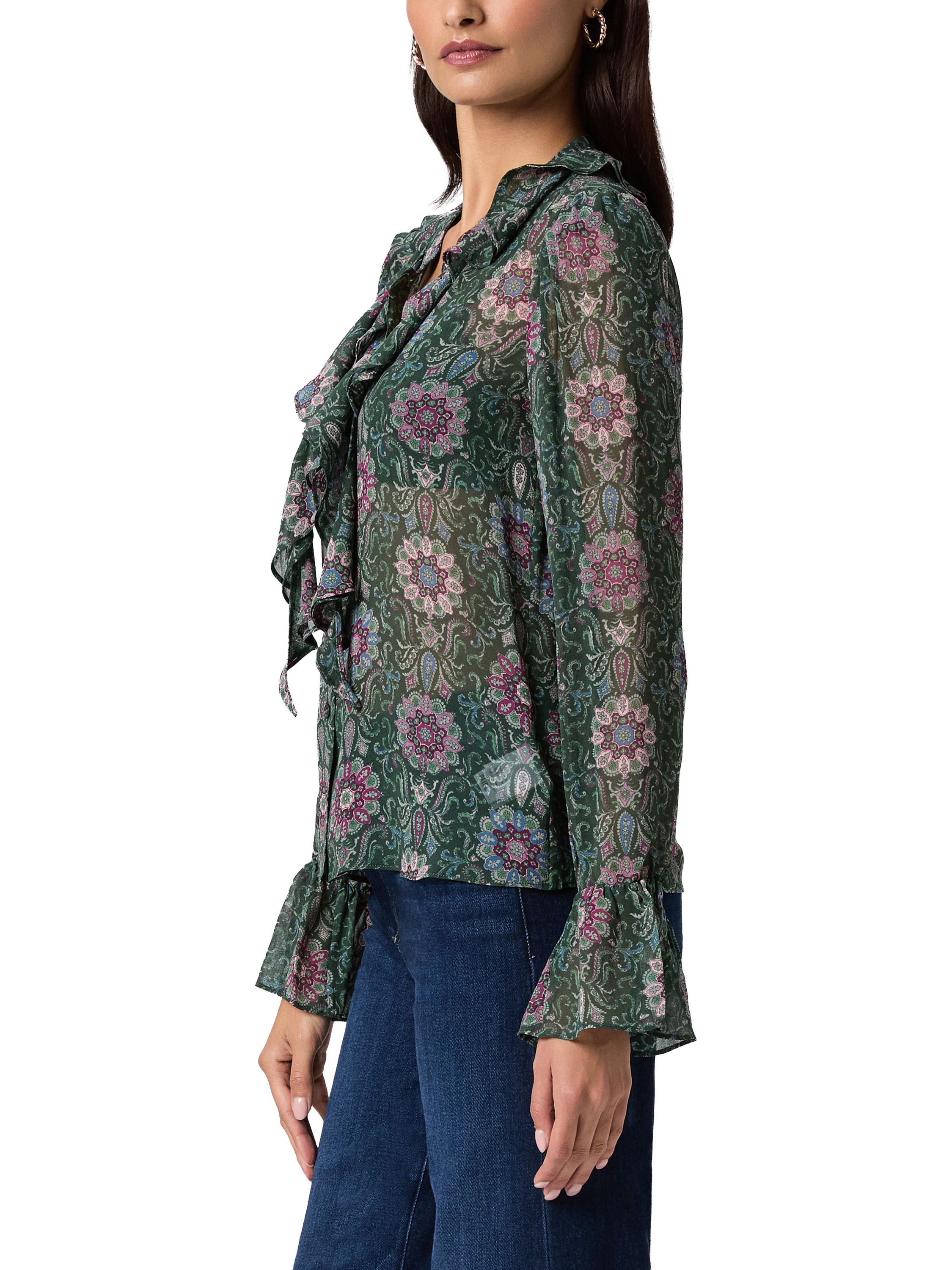 Product image 3 of 4, which shows PAIGE Claude Medallion Pure Silk Top, Green Multi, S