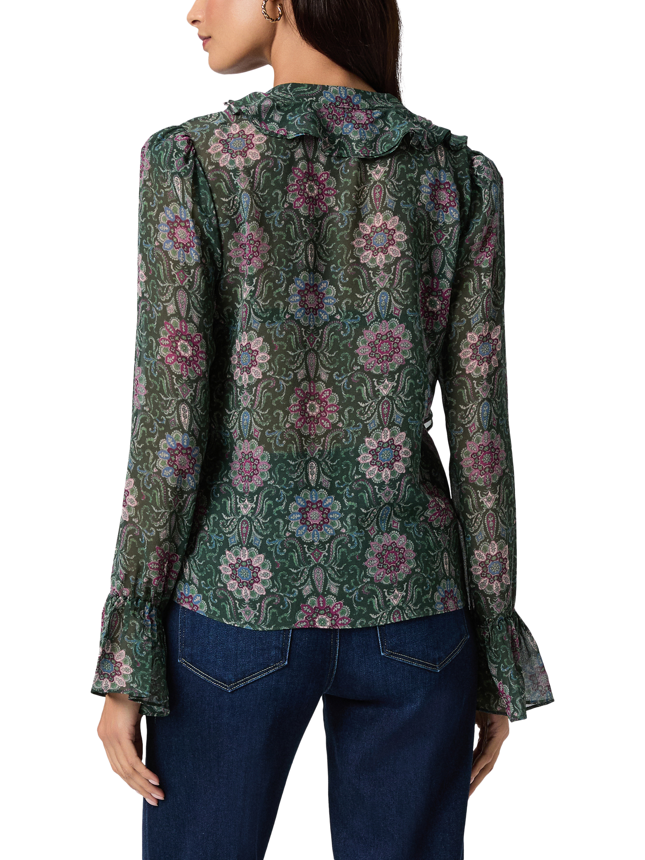 Product image 4 of 4, which shows PAIGE Claude Medallion Pure Silk Top, Green Multi, S