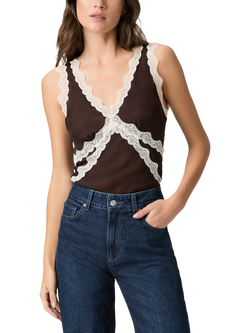 PAIGE Terezia Lace Trim Silk Vest Top, Brown/White, Brown/White