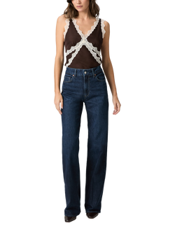 PAIGE Terezia Lace Trim Silk Vest Top, Brown/White - view 2, Brown/White