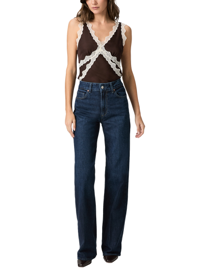 PAIGE Terezia Lace Trim Silk Vest Top, Brown/White - view 2, Brown/White