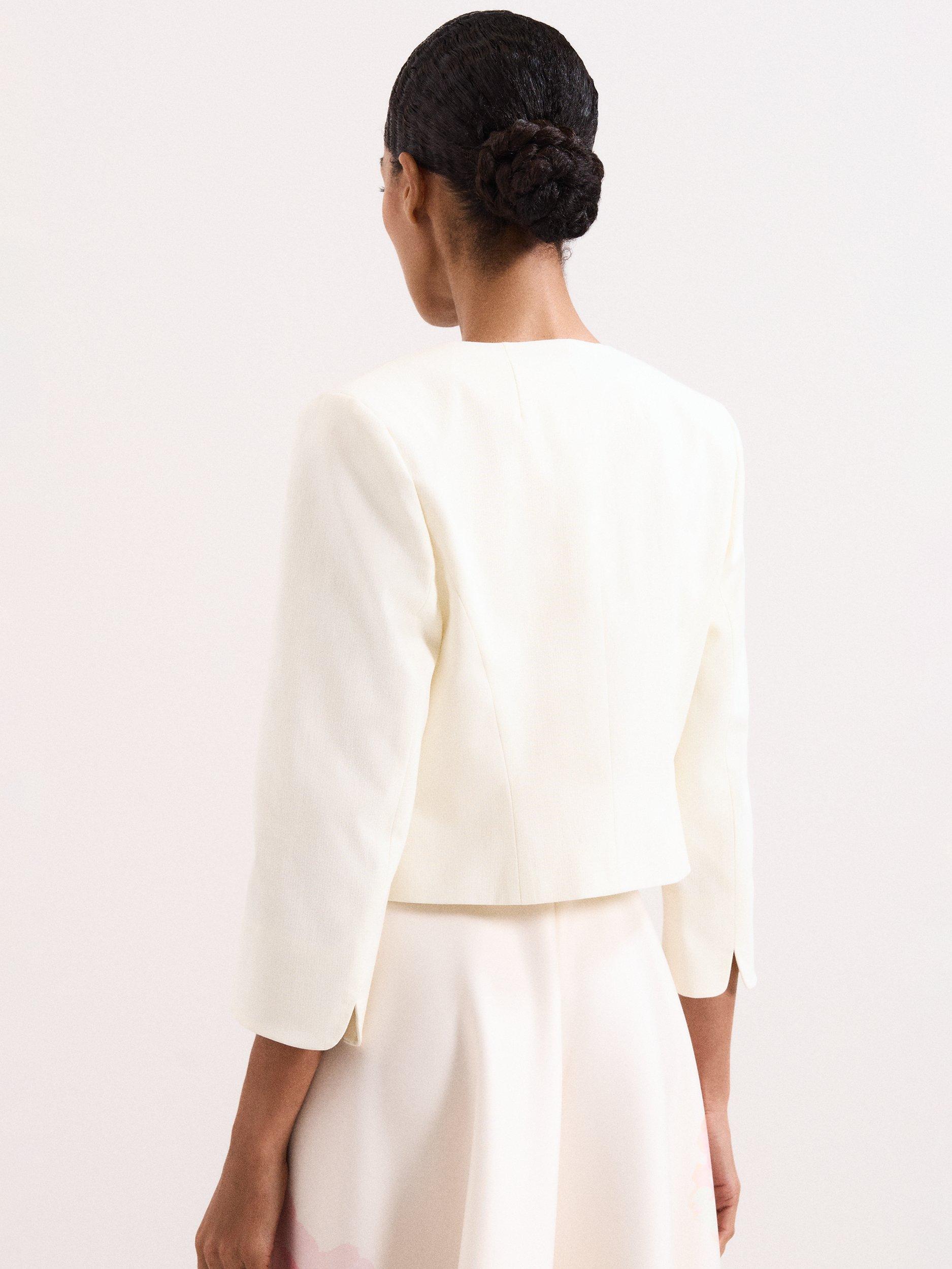 Product image 2 of 7, which shows Phase Eight Petite Elizabeth Collarless Jacket, Cream, 6