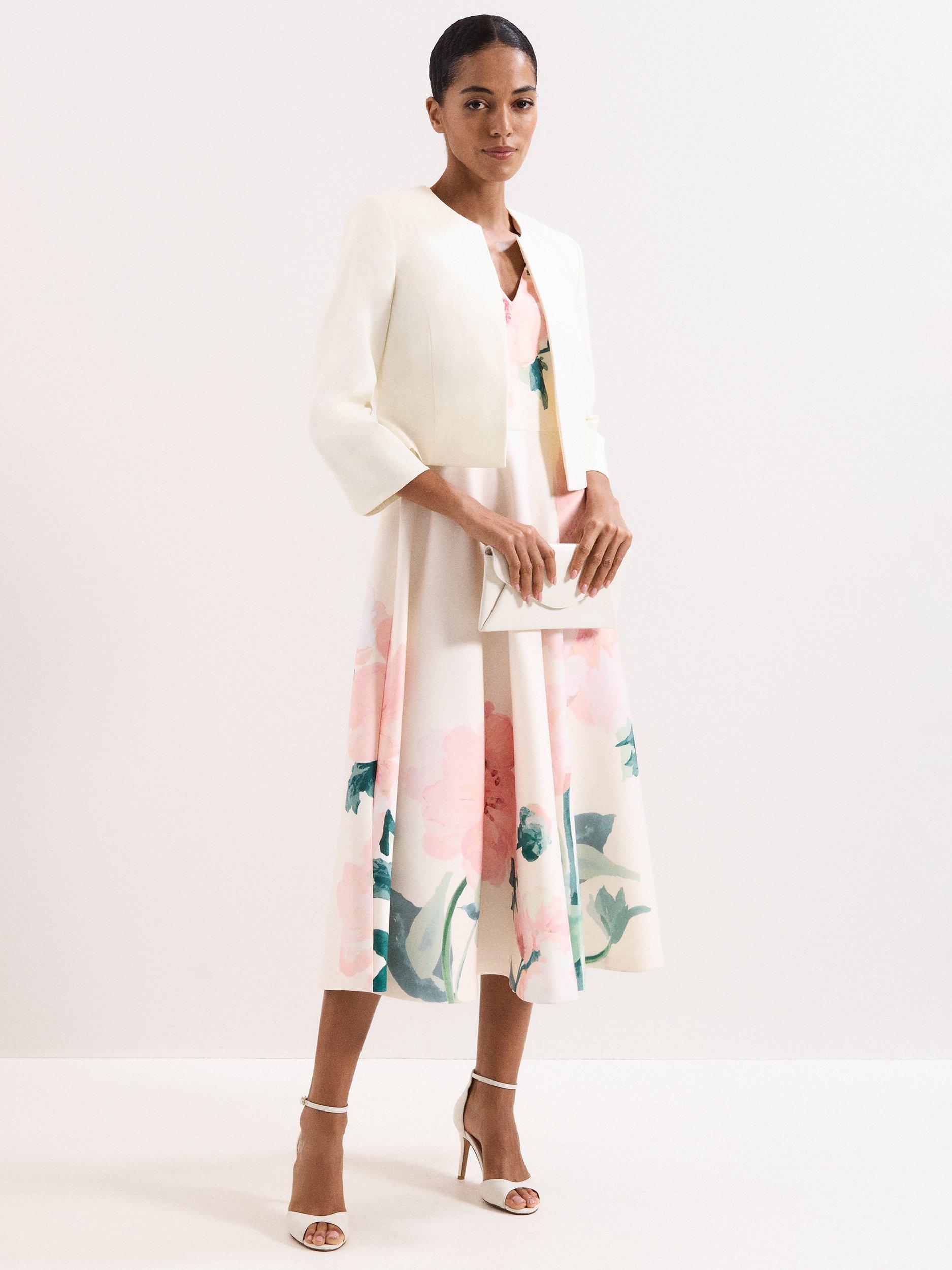 Product image 3 of 7, which shows Phase Eight Petite Elizabeth Collarless Jacket, Cream, 6