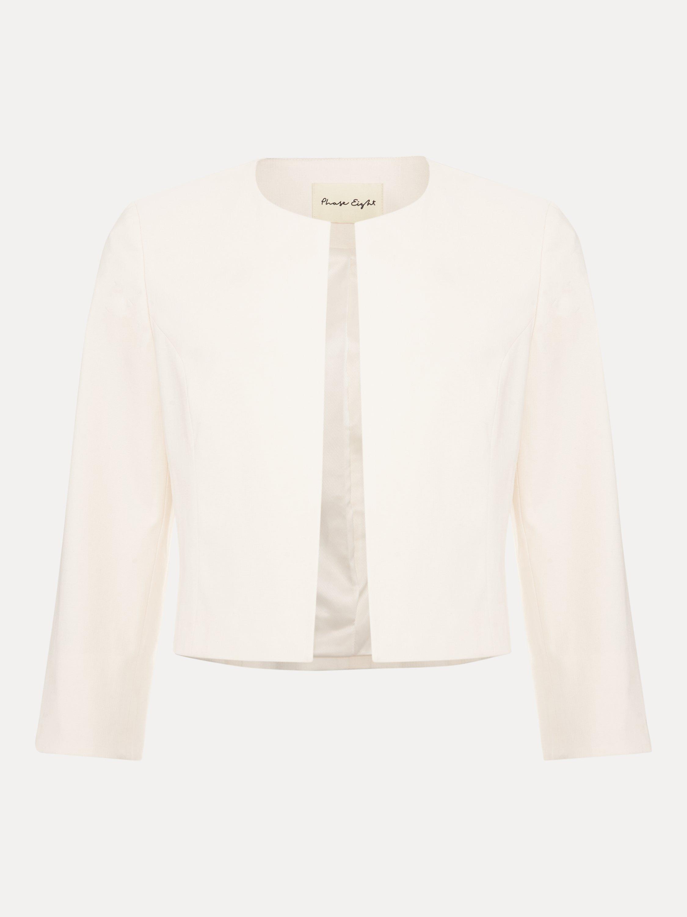 Product image 5 of 7, which shows Phase Eight Petite Elizabeth Collarless Jacket, Cream, 6