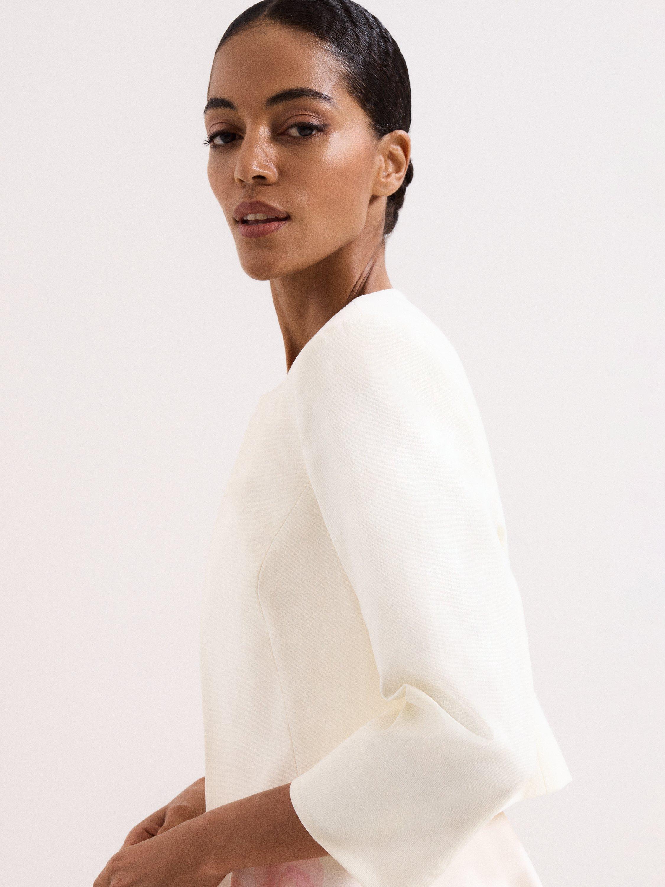 Product image 7 of 7, which shows Phase Eight Petite Elizabeth Collarless Jacket, Cream, 6