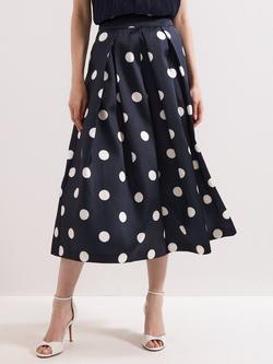 Phase Eight Celeste Polka Dot Skirt, Navy, Navy
