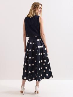 Phase Eight Celeste Polka Dot Skirt, Navy - view 2, Navy