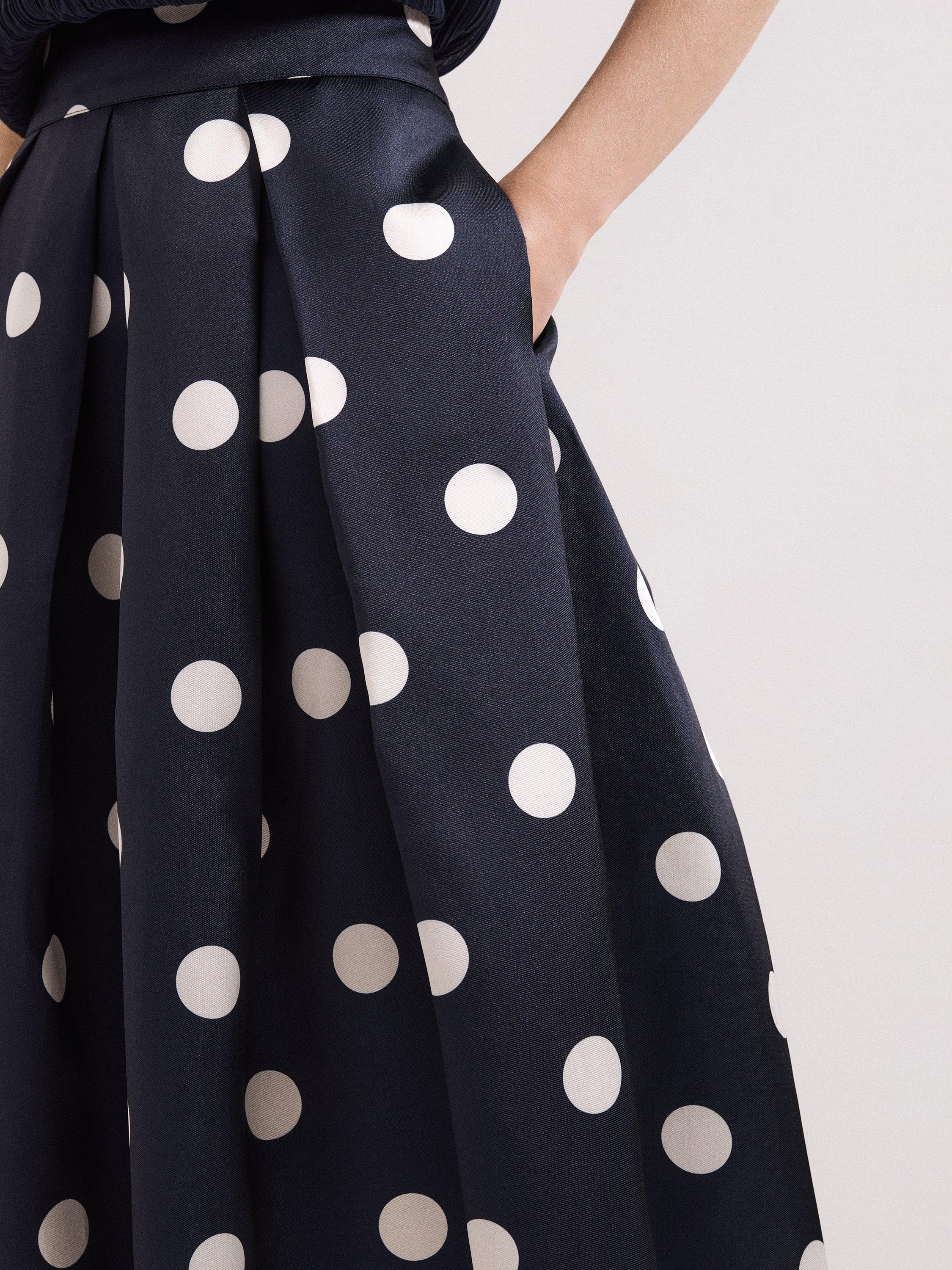 Product image 4 of 8, which shows Phase Eight Celeste Polka Dot Skirt, Navy, 8