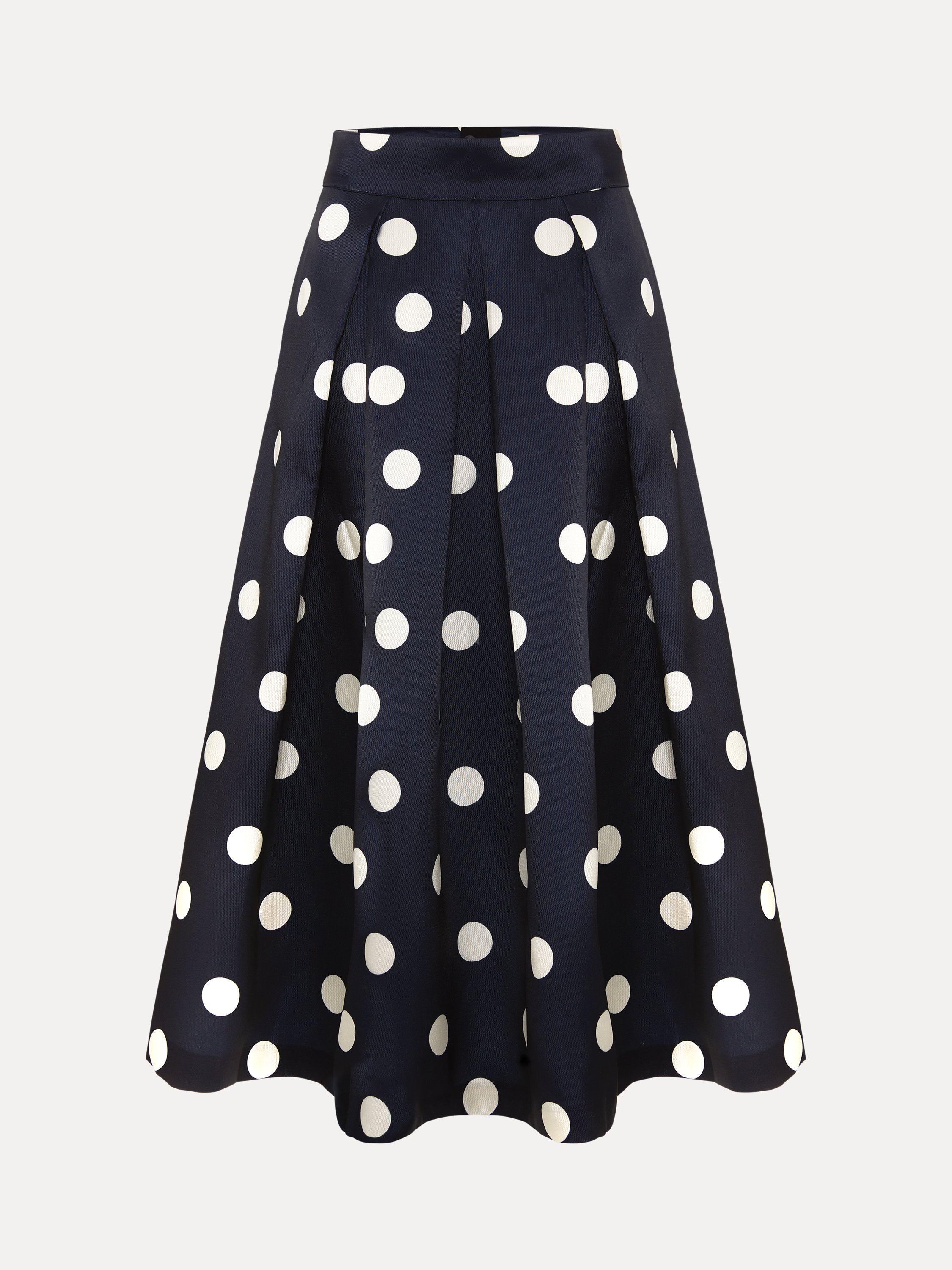 Product image 5 of 8, which shows Phase Eight Celeste Polka Dot Skirt, Navy, 8