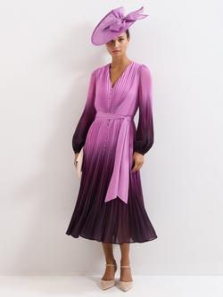 Phase Eight Mira Ombre Midi Dress, Purple/Pink, Purple/Pink