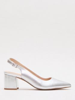 Phase Eight Leather Block Heel Slingback Court Shoes, Silver, Silver