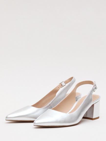 Phase Eight Leather Block Heel Slingback Court Shoes, Silver - view 2, Silver