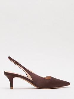 Phase Eight Satin Kitten Heel Slingback Court Shoes, Brown, Brown