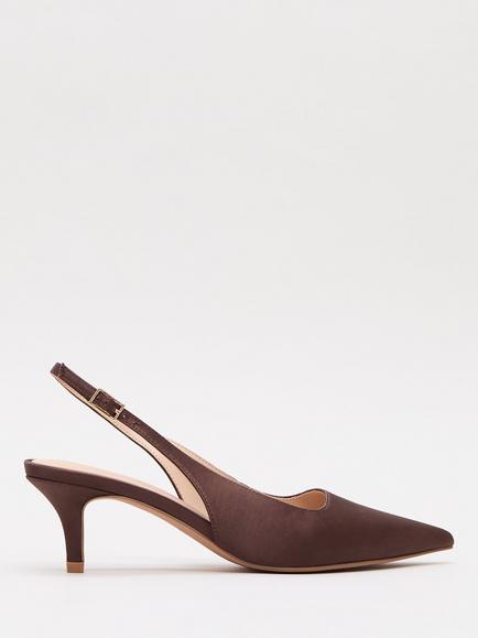 Phase Eight Satin Kitten Heel Slingback Court Shoes, Brown, Brown