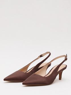 Phase Eight Satin Kitten Heel Slingback Court Shoes, Brown - view 2, Brown