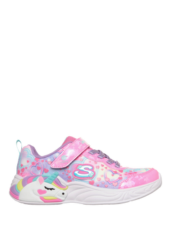 Skechers Kids' S-Lights Unicorn Dreams Heart Sparkles Trainers, Pink/Multi, Pink/Multi