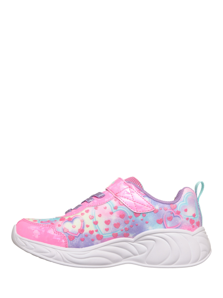Skechers Kids' S-Lights Unicorn Dreams Heart Sparkles Trainers, Pink/Multi - view 2, Pink/Multi