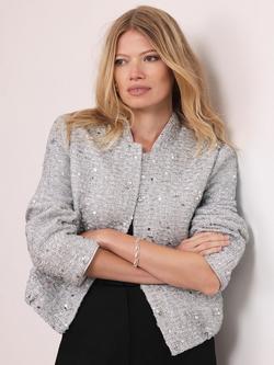 Mint Velvet Boucle Bomber Jacket, Silver