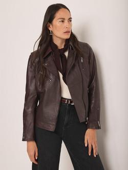 Mint Velvet Leather Biker Jacket, Red Burgundy, Red Burgundy