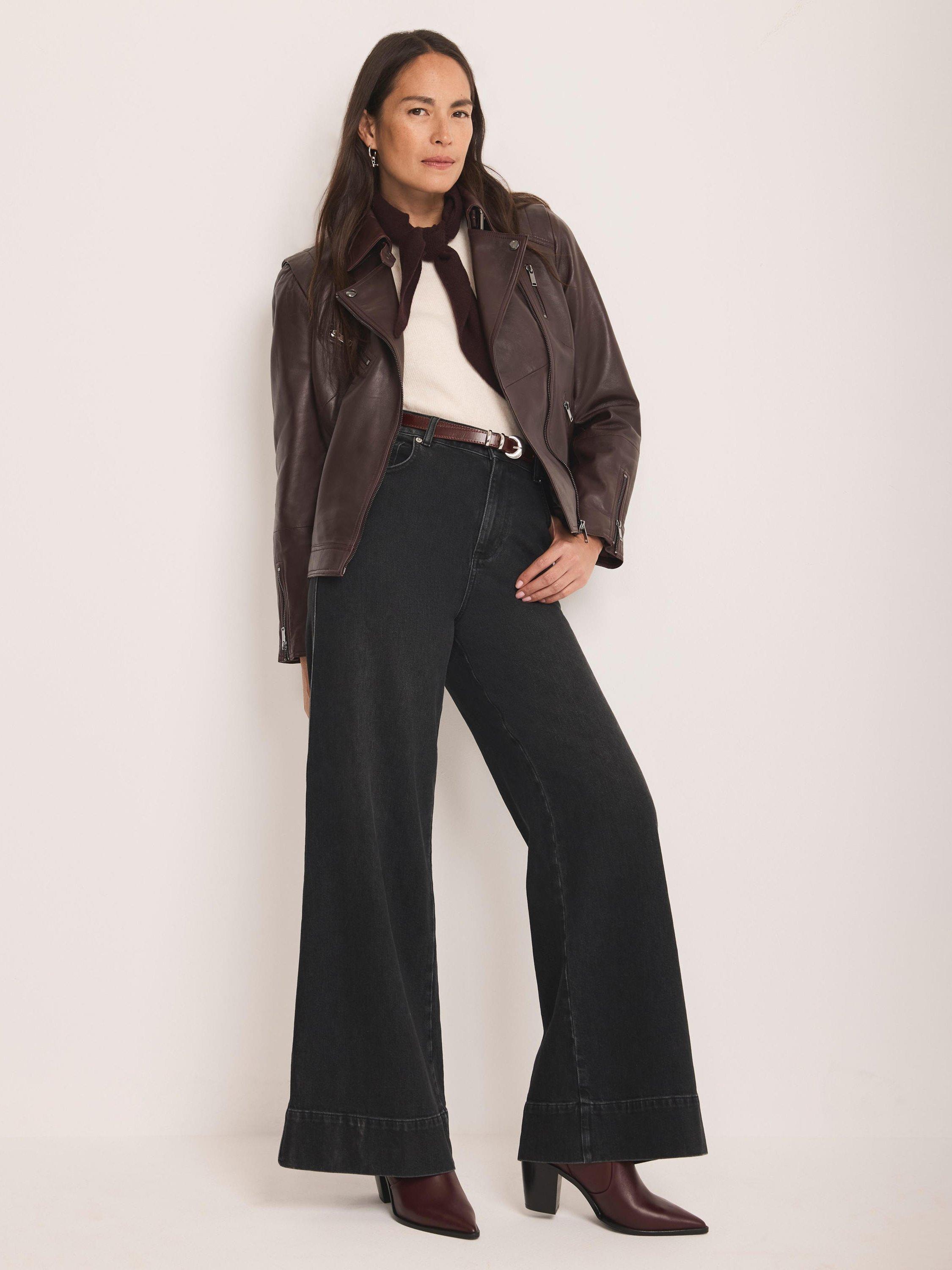 Product image 5 of 8, which shows Mint Velvet Leather Biker Jacket, Red Burgundy, 6