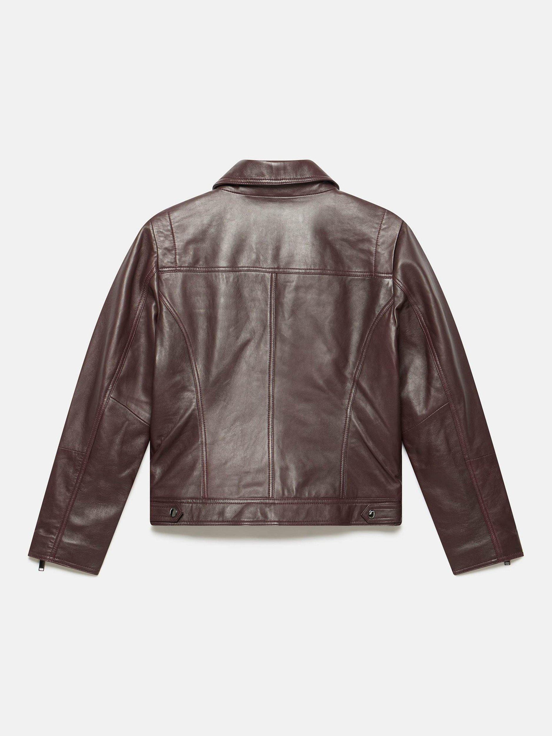 Product image 8 of 8, which shows Mint Velvet Leather Biker Jacket, Red Burgundy, 6