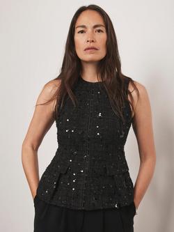 Mint Velvet Embellished Sleeveless Round Neck Waistcoat, Black