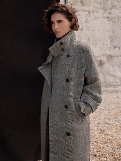 Mint Velvet Textured Funnel Neck Jacket - view 2, Black/Multi