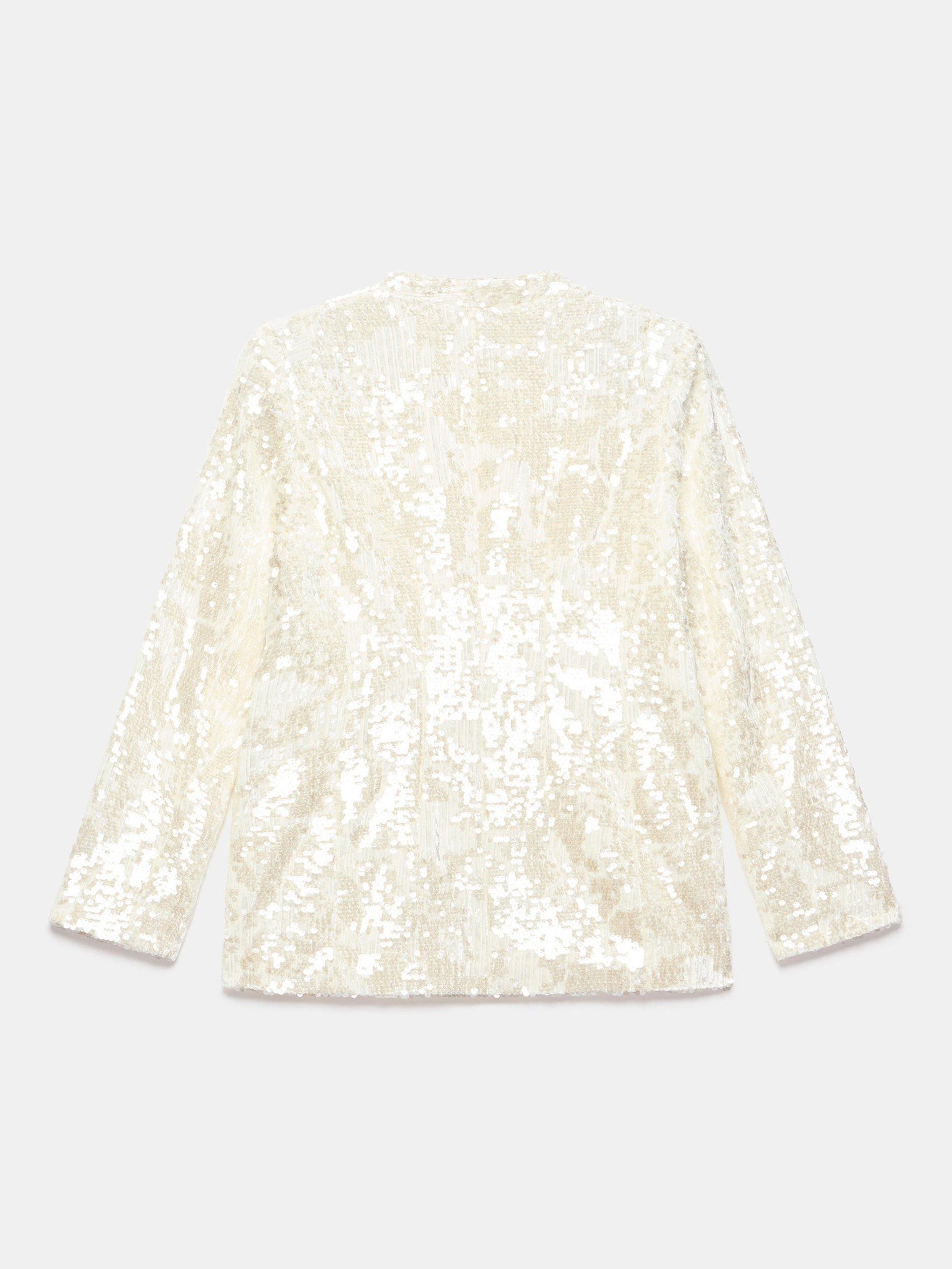 Product image 7 of 7, which shows Mint Velvet Embellilshed V Neck Blazer, White Ivory, 6